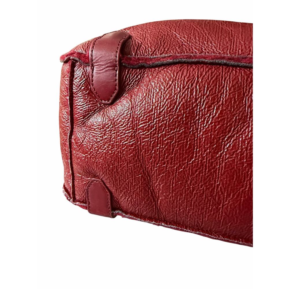 Tory Burch Channing Shearling Patent Leather Tote Red Burgundy Big Shoulder Bag - Picture 5 of 9